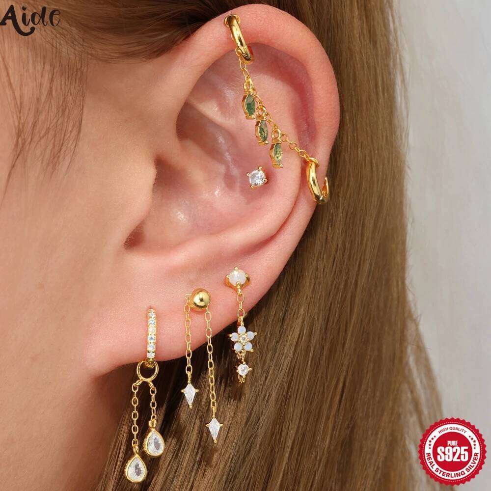 Aide 925 Sterling Silver CZ Dangle Charm for Helix Earlobe Rook Cartilage Agate Chains Earring DIY Piercing Jewelry