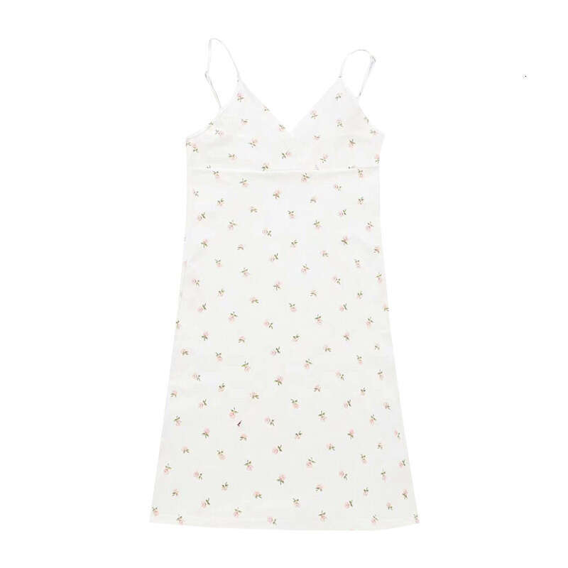European and American Pure Desire Retro Print V-Neck for Women Summer 2025 New Floral Strap Dress Women's Fashion Export