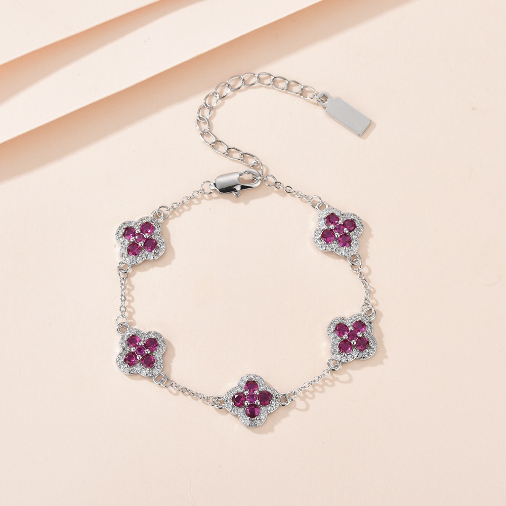 Luxury Brand Designer Jewelry European And American Style Five-Petal Four-Leaf Clover Purple Zircon Flower Niche Versatile Exquisite Design Bracelet F