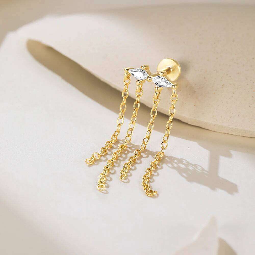 Aide 1PC 925 Sterling Silver Simple New Designs Chain Ball Flat Head Cartilage Piercing Stud Earring For Women Body Fine Jewelry