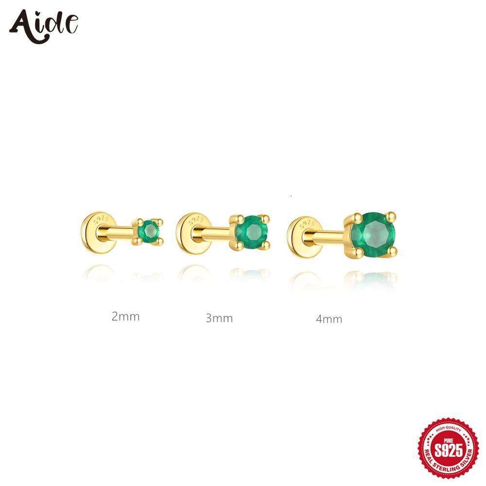 Aide 925 Sterling Silver Multi Sized Natural Green Chalcedony Piercing Earrings For Women 2/3/4mm Stud Earring Jewelry Pendiente