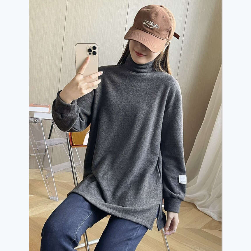 High Neck Thickened Thermal Base Shirt Women, Loose Fit Slimming Plus Size Long Sleeve T-Shirt for Autumn and Winter