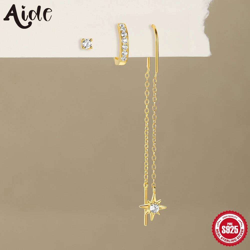 Aide 925 Sterling Silver Asymmetric Drop Earrings for Women Double Round Hoops Earring Hot Sale Brincos Pendientes Jewelry