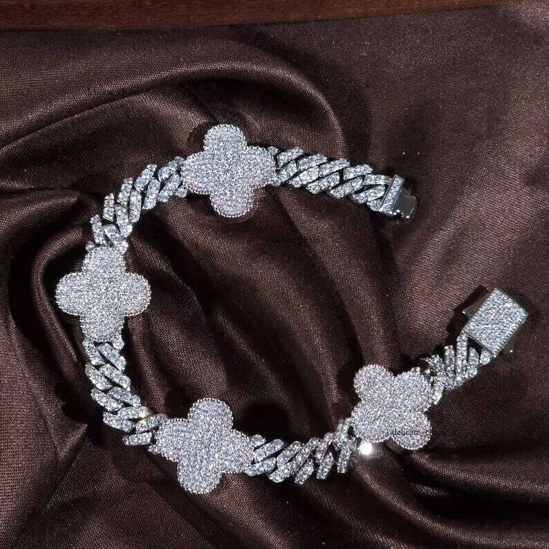 Icjewelrryed 10mm VVS Moissanite Bracelet 7inch 8inch , Gold Plated Women's Bracelet, Hip Hop