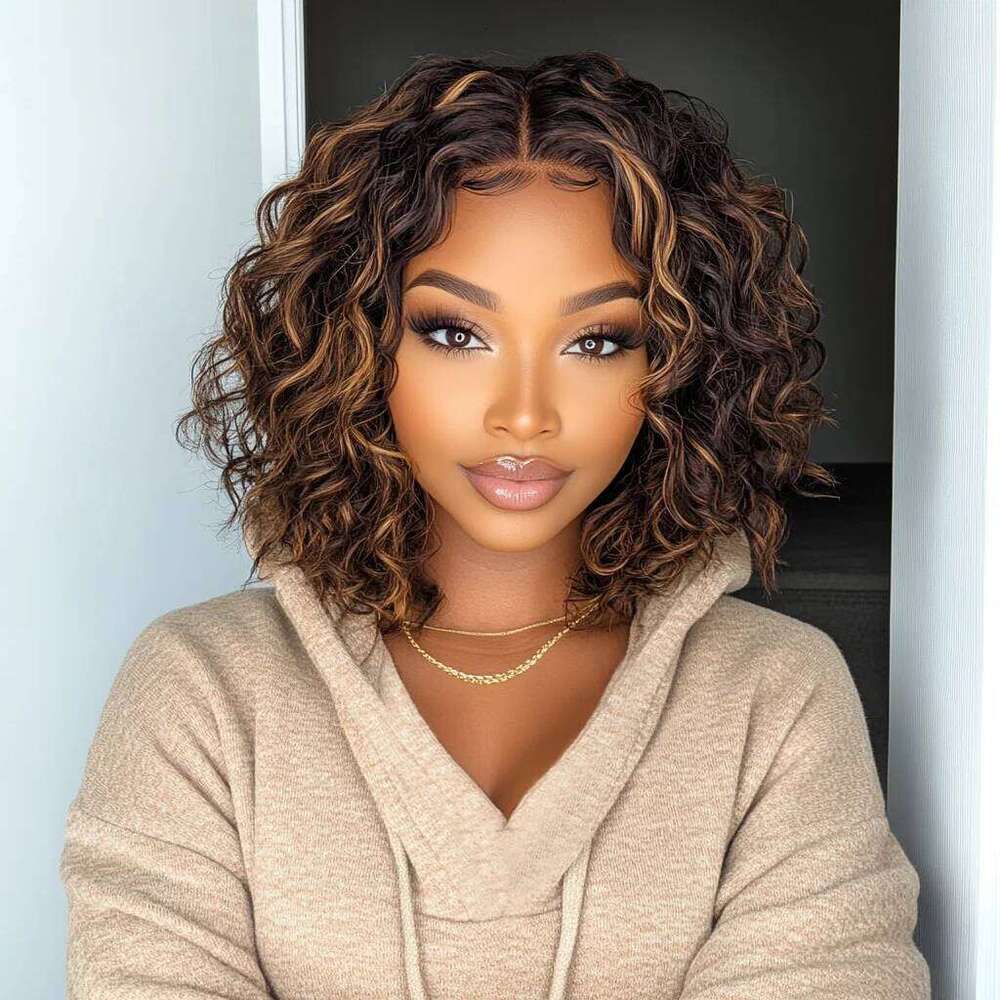 Sleek Short Bob Human Hair For Women P4/30/27 Highlight Colored Deep Wave Curly Lace Wigs