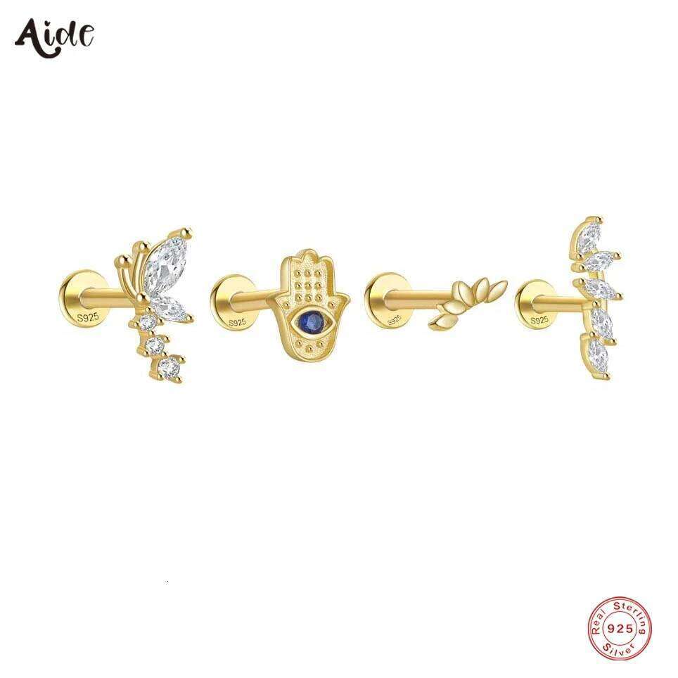 Aide 925 Sterling Silver New Trendy Tragus Cartilage Piercing Earrings For Women Gift Clear CZ Zircon Dragonfly Labret Stud