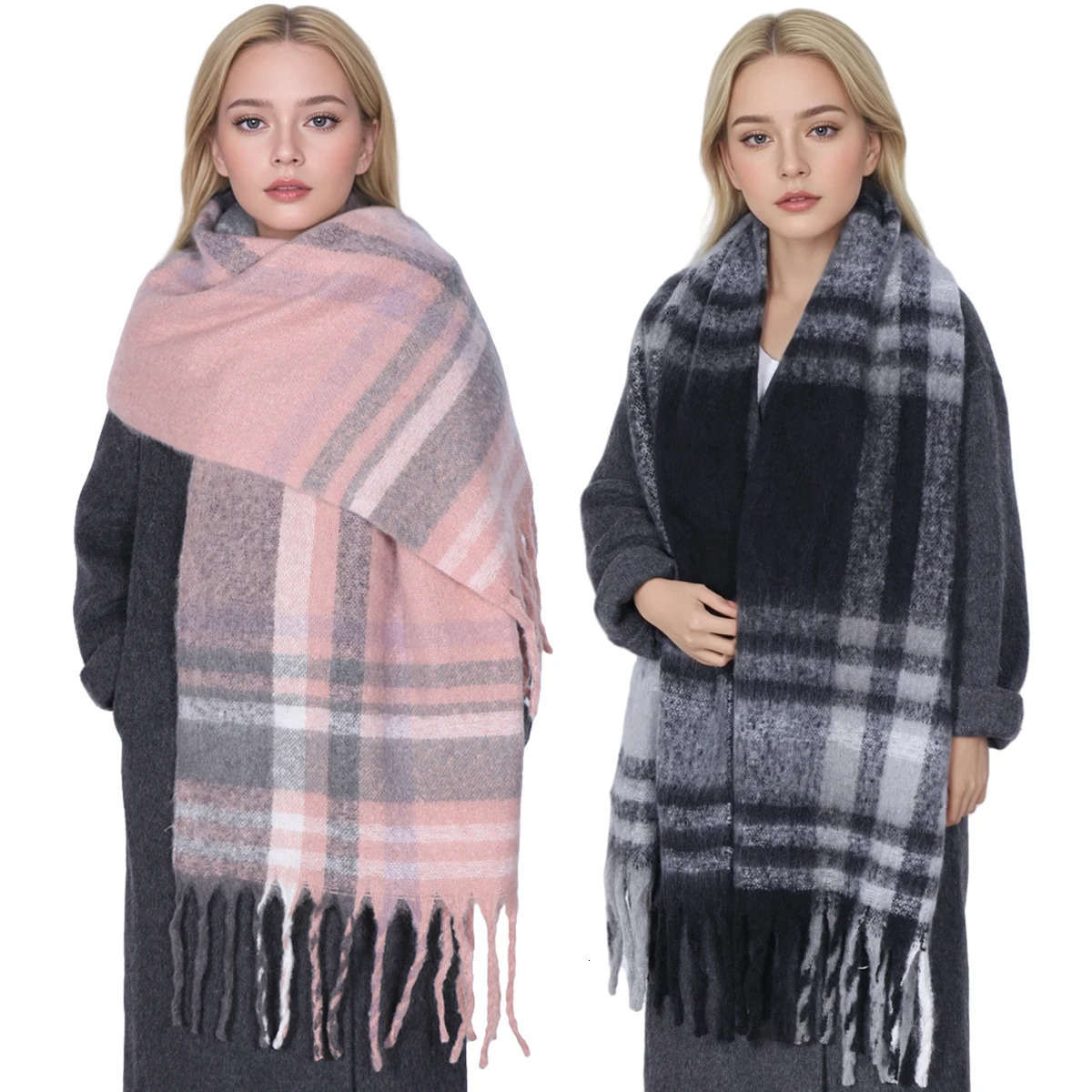 Winter Thick Stripe Cashmere Scarf for Woman Men Fashion Pashmina Large Tassel Shawls Wraps Soft Bufanda Warm Muffler Scarves 251225