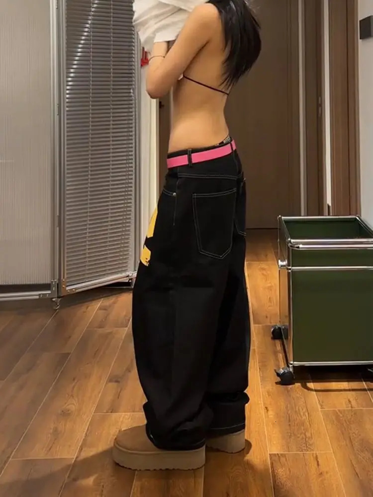 Letter Printed Baggy Jeans Women Clothing Street Fashion Hip Hop Retro High Waisted Woman Casual Wide Leg Y2k Pants 251231
