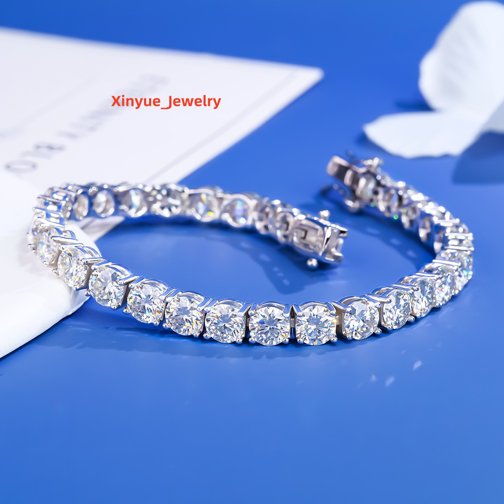Classic Mens and Womens Moissanite Bracelet 6mm Four-Claw Full Inlaid Tennis Chain Cross-Border Jewelry From Manufacturer