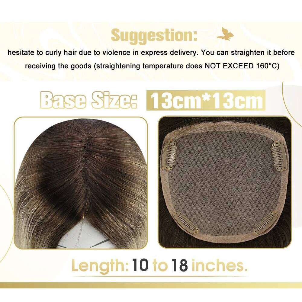 VeSunny Toppers Mono Base Topper 100% Real Hand Made Toupee with 4 Clips 13*13 cm 12-18" Human Hair
