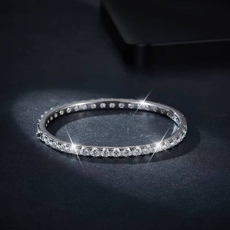 New Full Iced Out D Color Round 4mm Vvs 925 Silver Jewelry Diamond Moissanite Bangle Bracelet Men Women