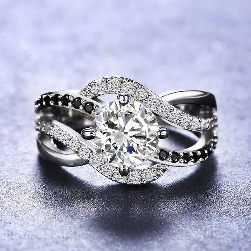 Huitan 2020 New Unique Black Cubic Zirconia Hollow Out Ring For Women Fashion Female Modern Wedding Jewelry Rings Dropshipping