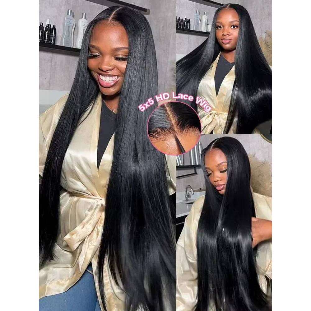 Bone Straight 13x4 Frontal For Women 5x5 Glueless Invisi-Drawstring Black 13X6 Lace Front Wig Human Hair
