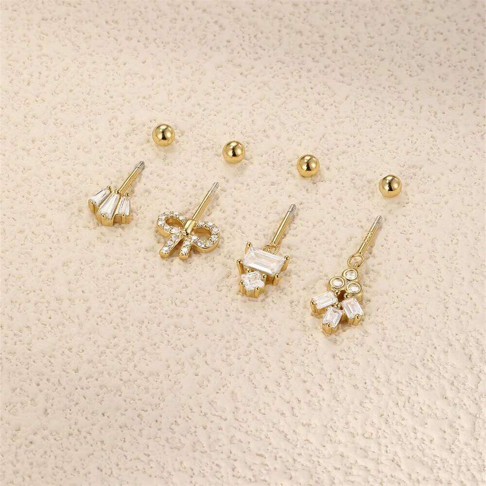 Aide 925 Sterling Silver Women Single Gold Zircon Crown European and American Flat Head Threaded Piercing Earring Gifts 1piece