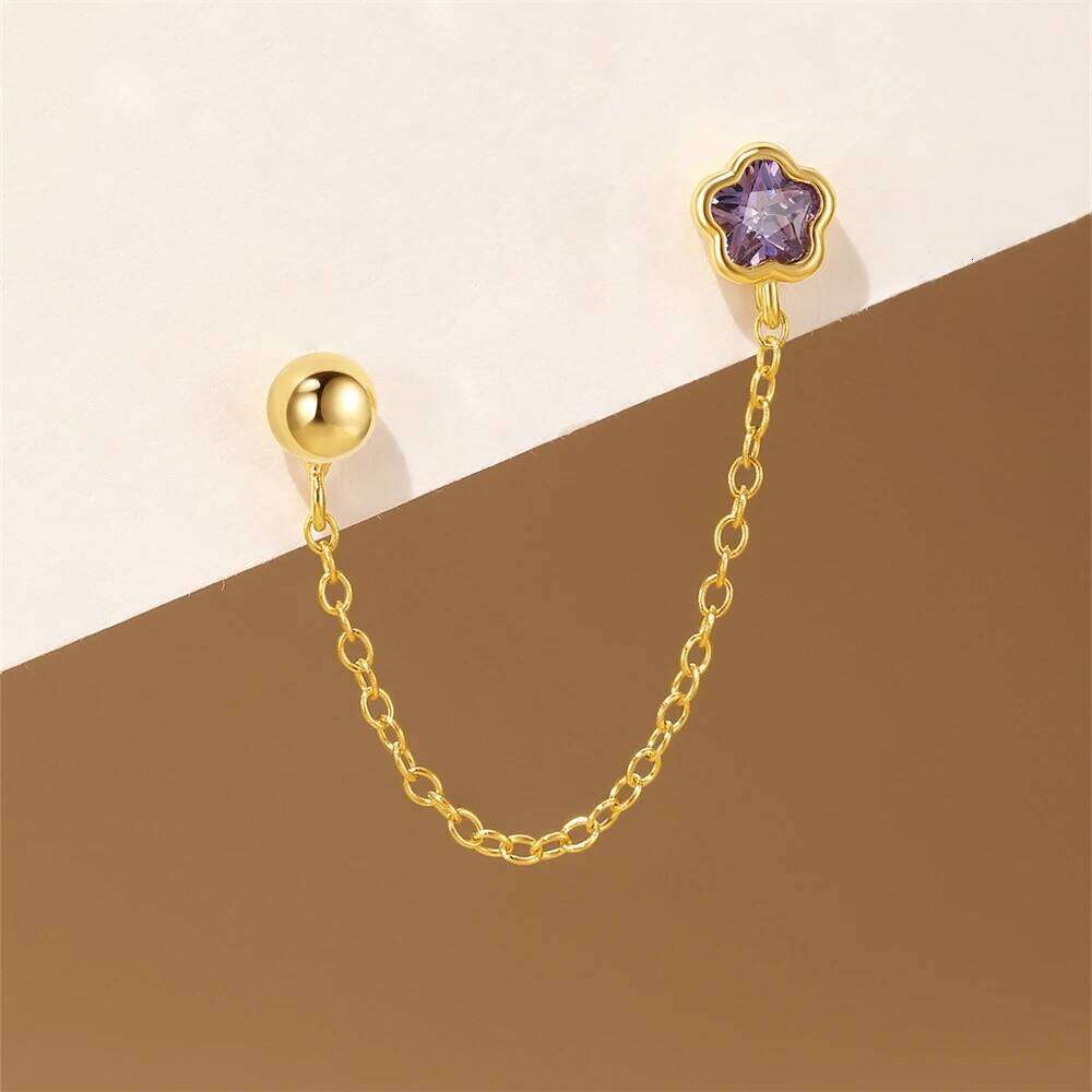 Aide Single 1PC Earring With Chain 925 Sterling Silver Bingling Crystal Huggie Earrings Party Jewelry Piercing Earlobe Studs