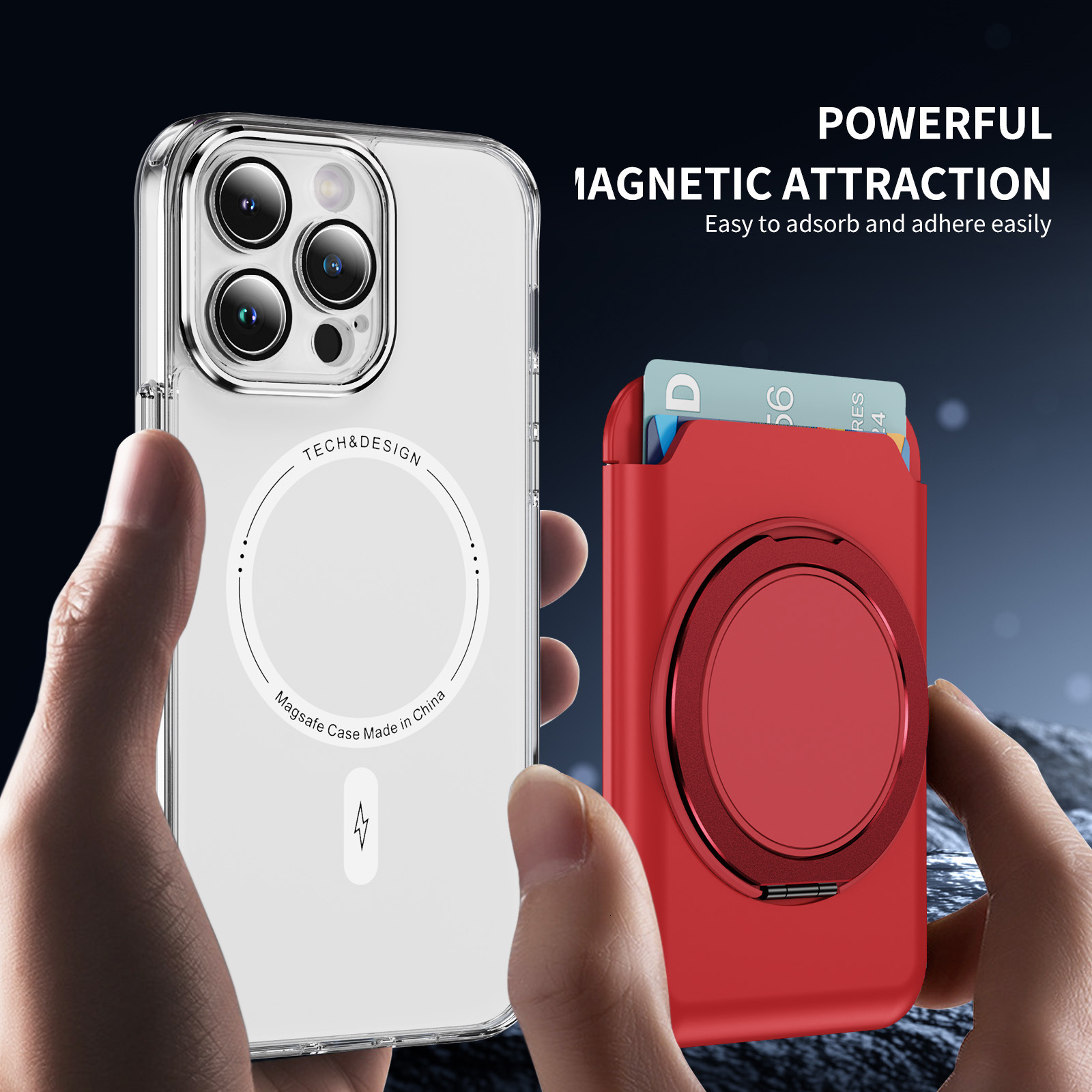 Suitable for magnetic ring phone case card holder, 360 degree rotating phone stand card holder, skin sensitive transparent