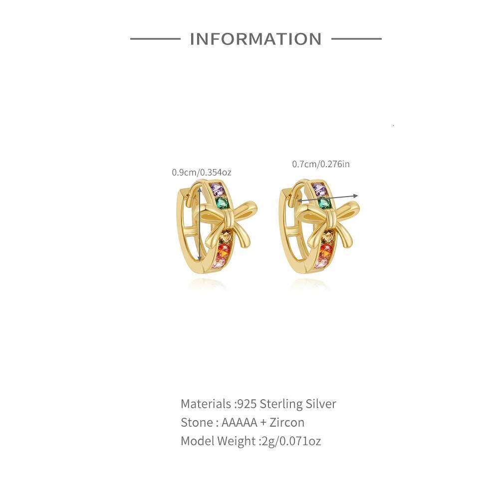 Aide 925 Sterling Silver Bow Inlaid Colored Zirconia Hoop Piercing Stud Earrings For Women K Gold Simple Bohemian Jewelry