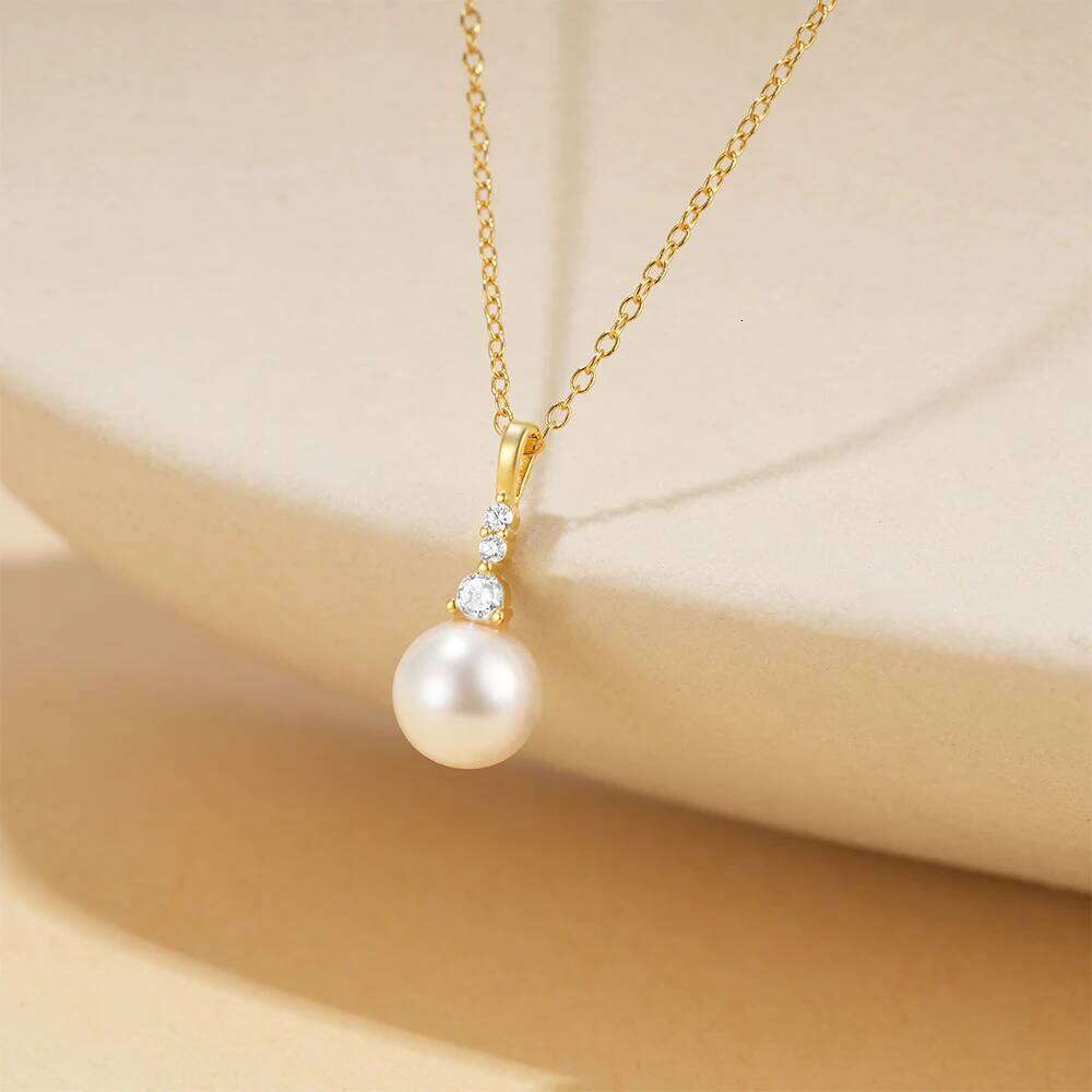 Aide Gorgeous Shiny 100% 925 Sterling Silver Geometric Cut Sparkling Pearl Zircon Pendant Necklace Wedding Choker Jewelry