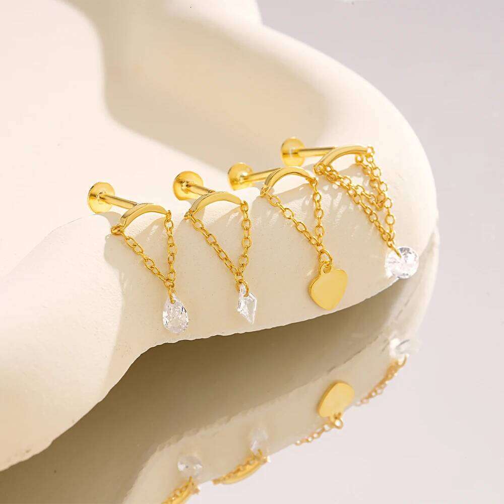 AIDE 925 Sterling Silver Cartilage Stud Women's Earrings Septum Piercing Zircon Ear Hoop Lobe Tragus Helix Jewelry Pendientes