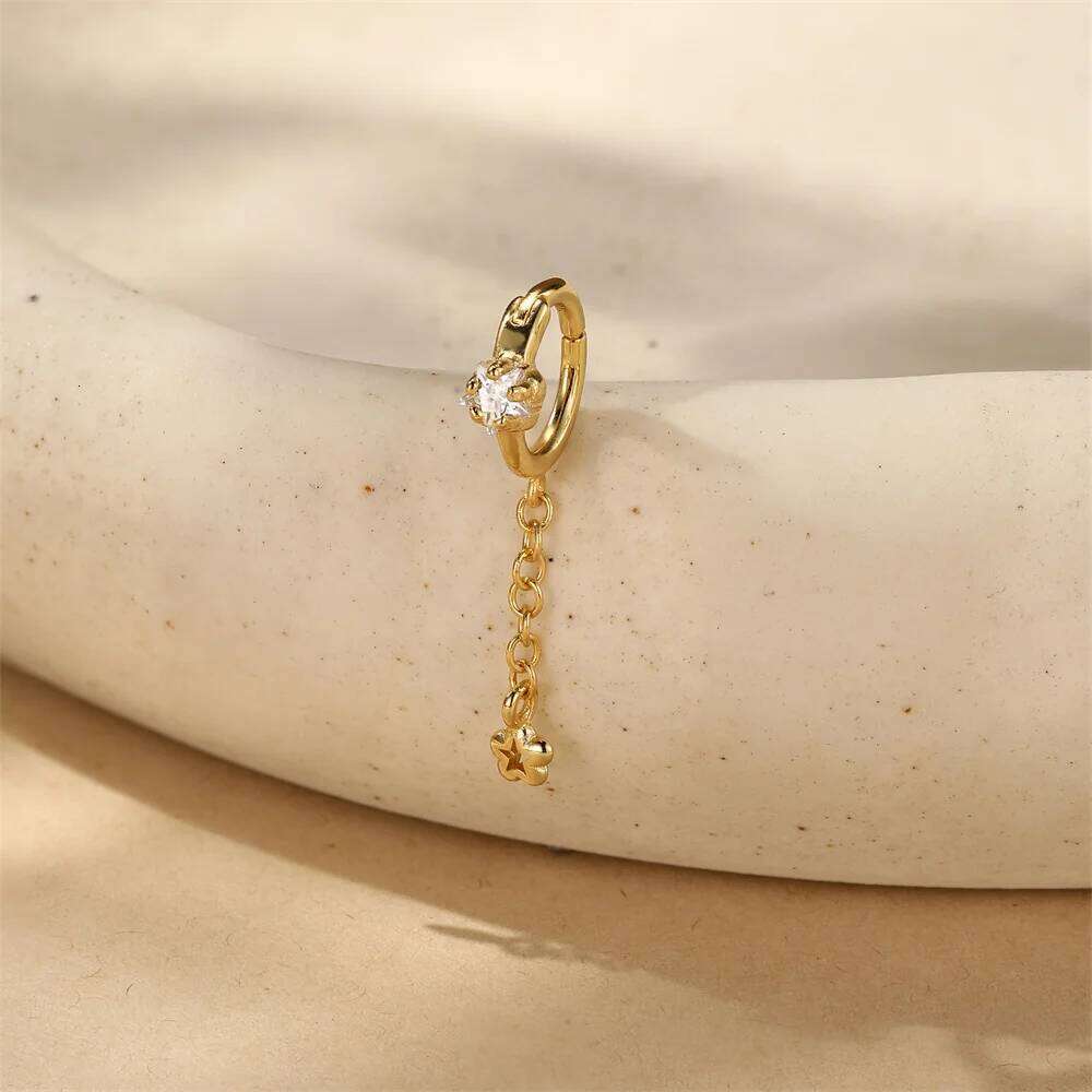 Aide 1pc 925 Sterling Silver Tassel Chain Hoop for Women Simple Exquisite Zircon Ear Earrings Fashion Jewelry Aretes