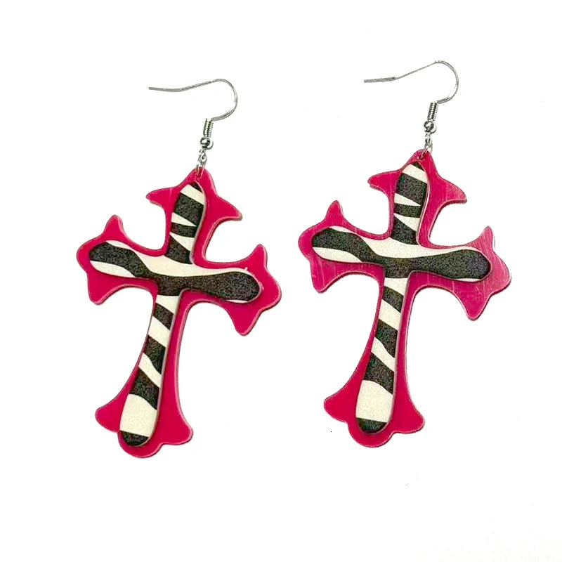 Y2K Jewelry Pink Zebra Print Cross Drop Earrings for Women Punk 90s Aesthetic Goth Leopard Print Fashion Earrings Goth Cool 251230