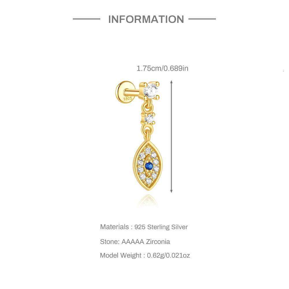 Aide S925 Sterling Silver Crystal Tragus Cartilage Piercing Stud Helix Jewelry Rook Lobe Earring Flat Studs 1pc