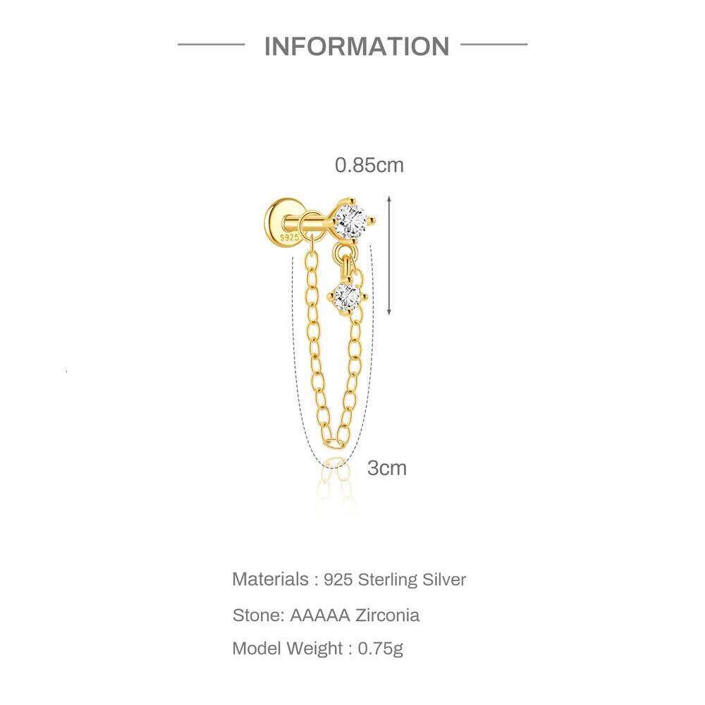 Aide 1pc 925 Sterling Silver Moon Stud Earrings For Women Flat Head Threaded Puncture Ear Bone Studs Ins Pendientes Jewelry