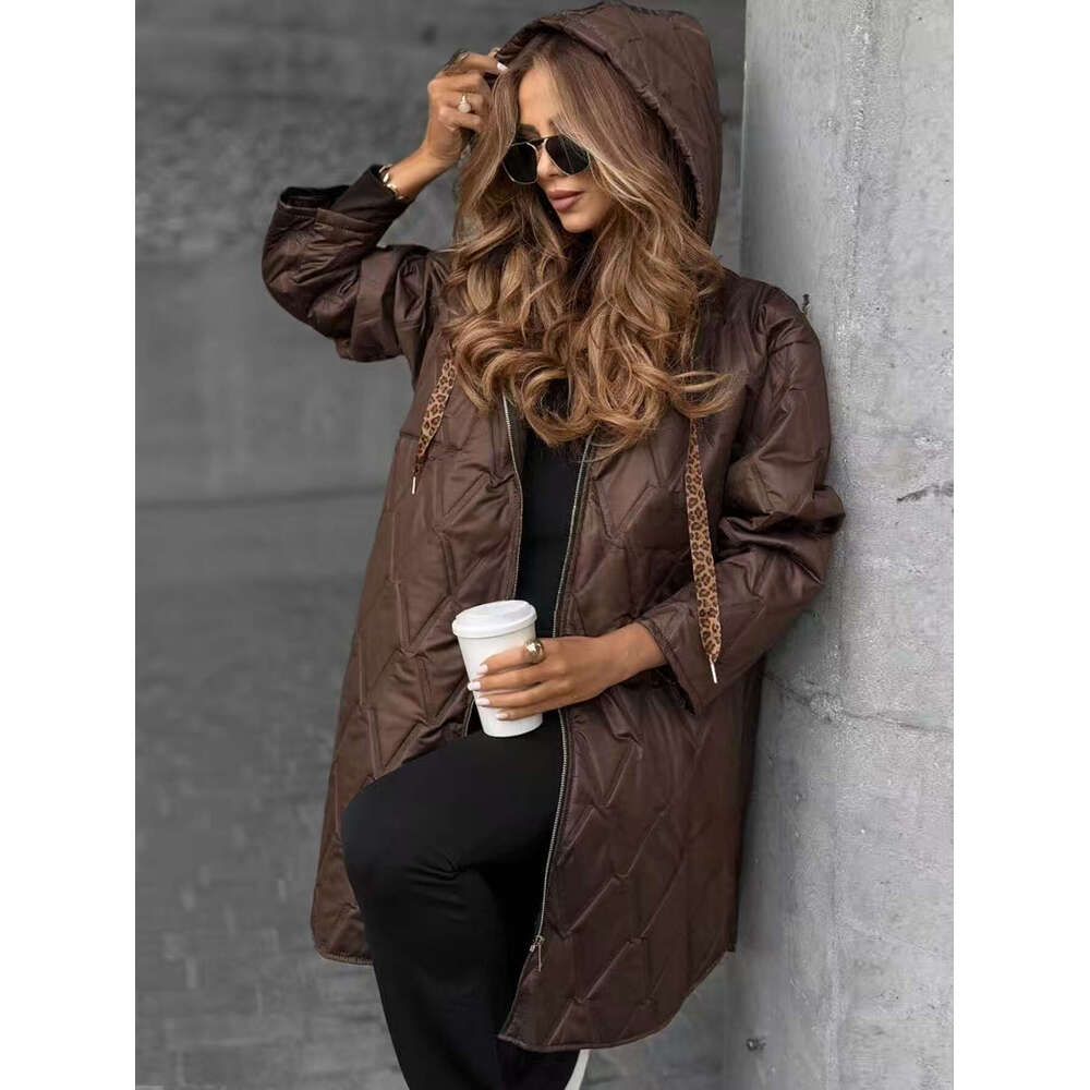 ins European and American Foreign Trade 2026 Women's Winter Drawstring Casual Diamond Quilted Hooded Lightweight Jacket for Women