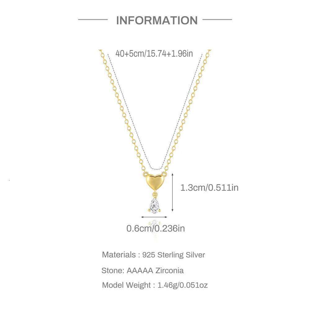 Aide 925 Sterling Silver Necklaces Cute Heart Korean Fashion Style Chain Necklace For Women Jewel Water-drop Collar Pendant Gift