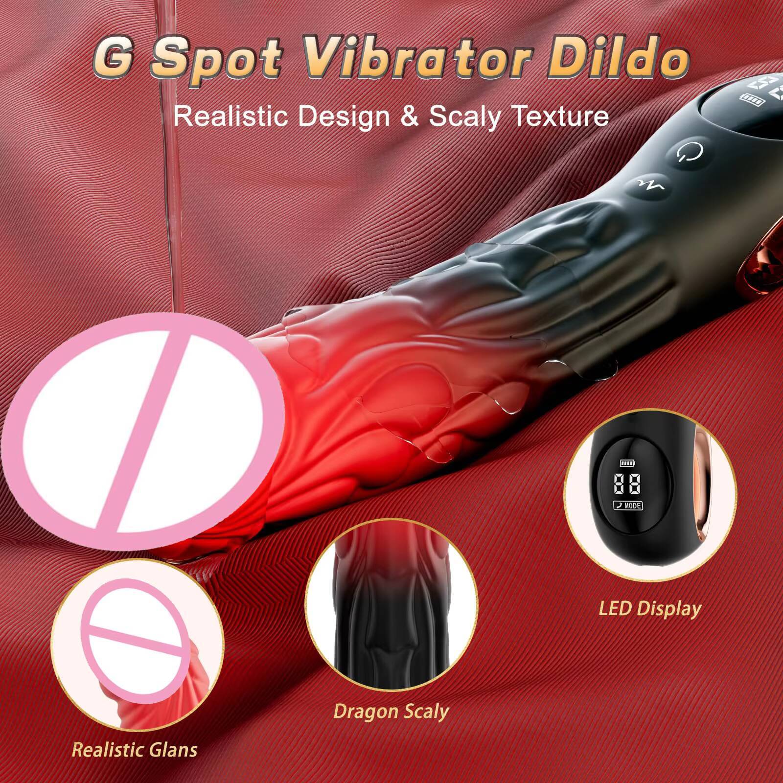 Dragon Fantasy Vibrating Dildo Vaginal Clitoral Stimulator LED Display G Spot Realistic Dildo Vibrator for Male and Female