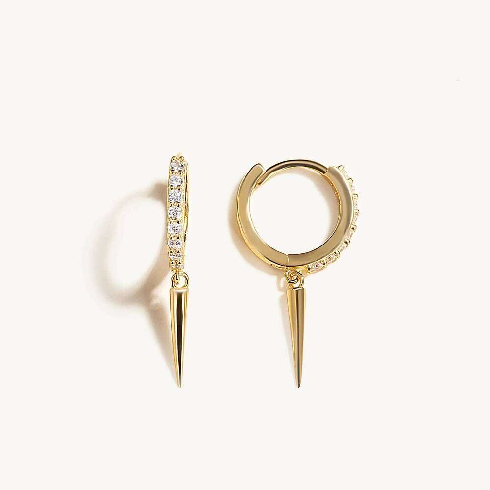 Aide 925 Sterling Silver Long Spike Cone Charm Dangle For Women Crimped White Zircons Set Circle Huggie Earrings Jewel