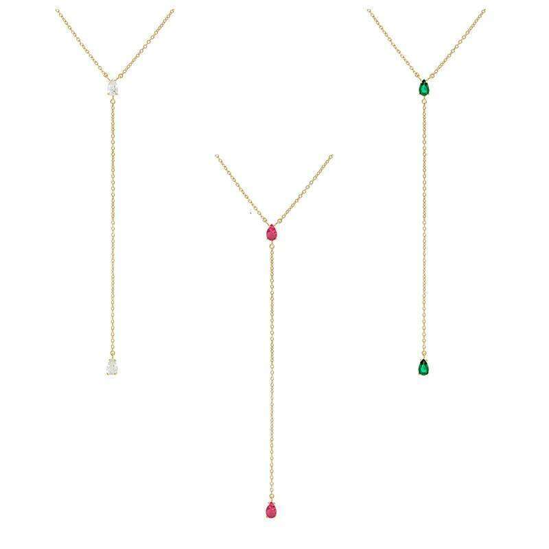 Aide Plata 925 Sterling Silver Emerald Zircon Long Chain Water-Drop Pendant Charm Necklace Choker Women Luxury Bride Xmas Jewel