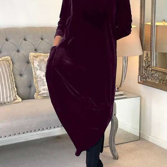 2026 Spring New European and American Style Slimming Elegant Round Neck Long Dress