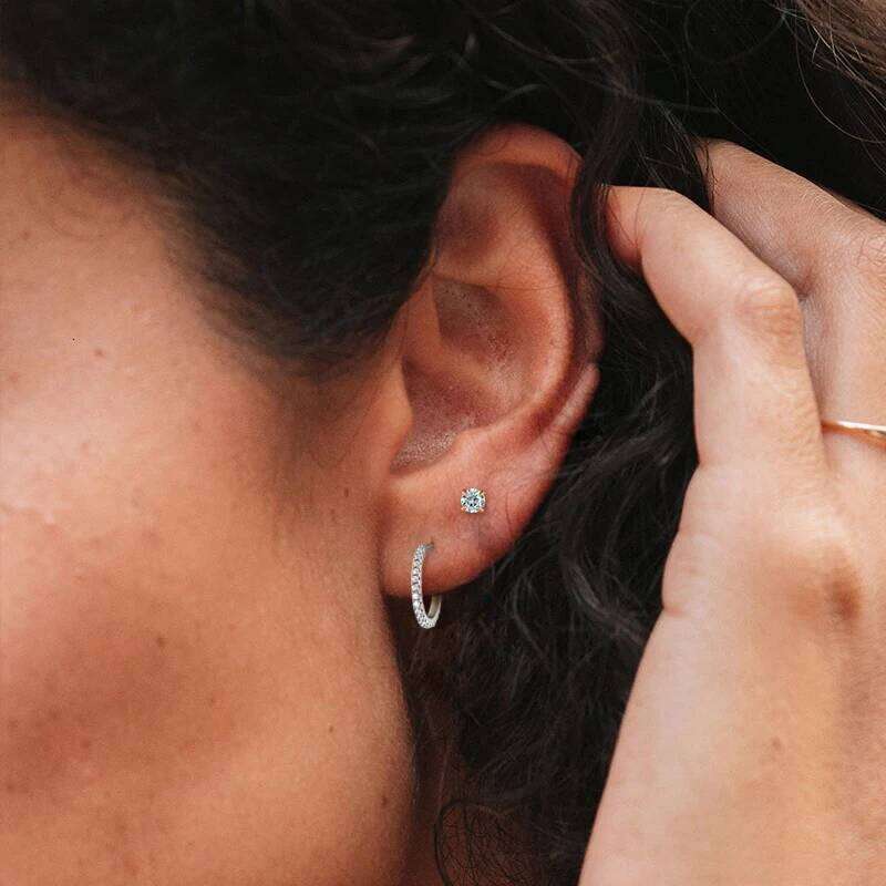 Aide Real 925 Sterling Silver 2.5mm Single Zircon Mini Stud Earrings for Women 1pair Ear Hole Studs Christmas Party Jewelry