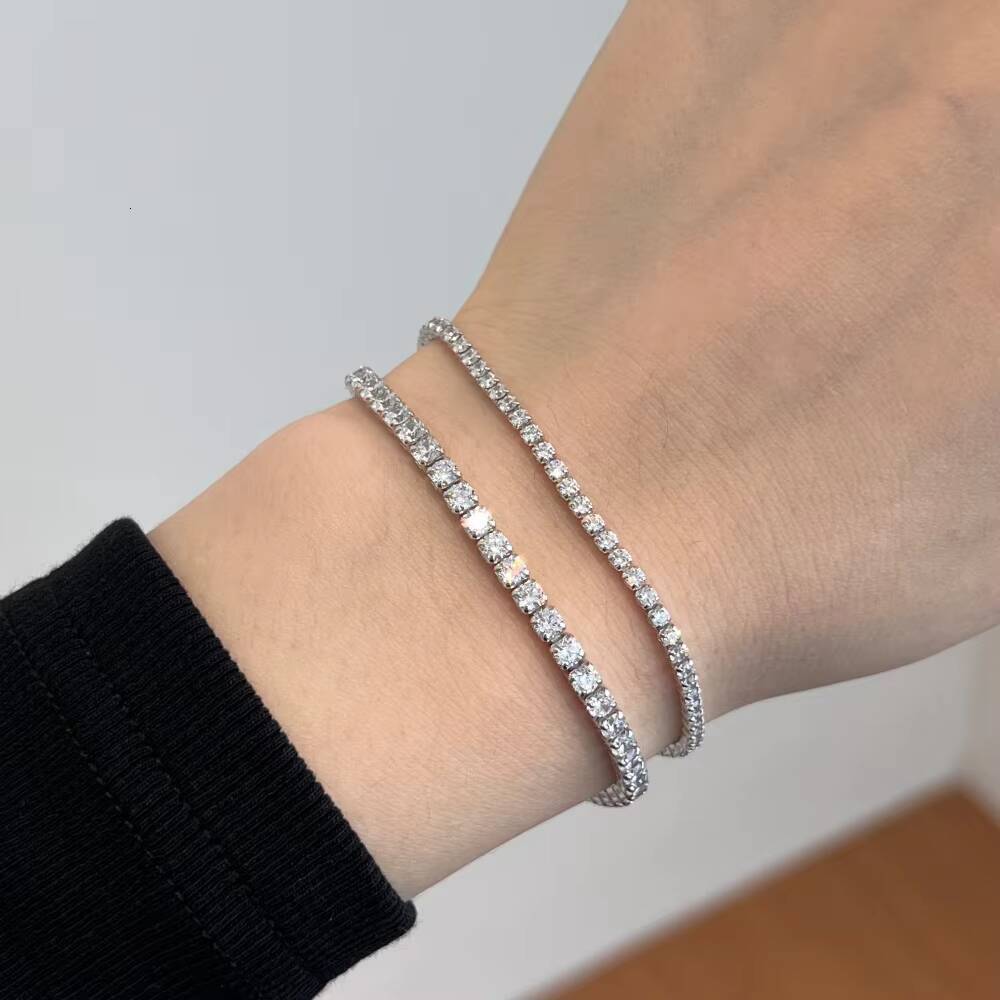Factory Price 925 Silver Tennis Chain Bracelet 2mm 25mm Diamond VVS Moissanite Iced Out Hip Hop Style