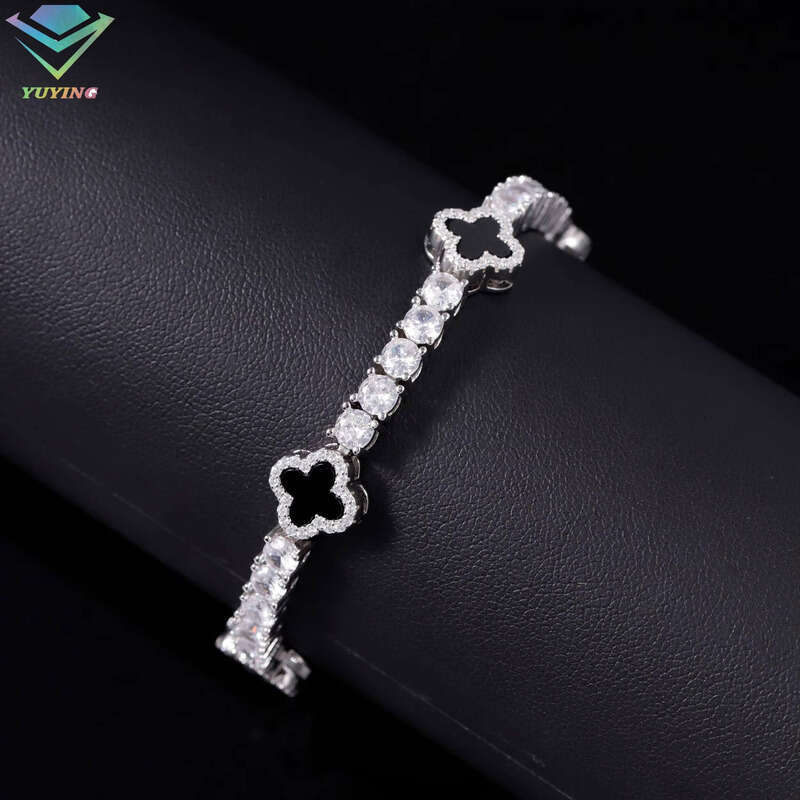 Sterling Silver Men's and Women's Bracelet VVS Silicon Stone VVS Moissanite Inlaid Lucky Four-leaf Clover Gift Charm Style
