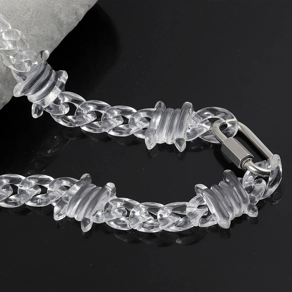 Punk Transparent Acrylic Chain Lock Necklace For Men Women Resin Clear Spike Chain Collar Pendant Necklace Fashion Jewelry 251230