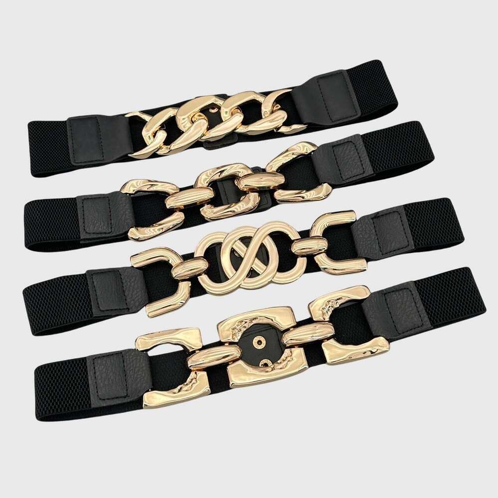 Geometric Chain Women, Decorative Accessory for Woolen Coats, Sweaters, Suits, Dresses, Wide Black Waist Belt