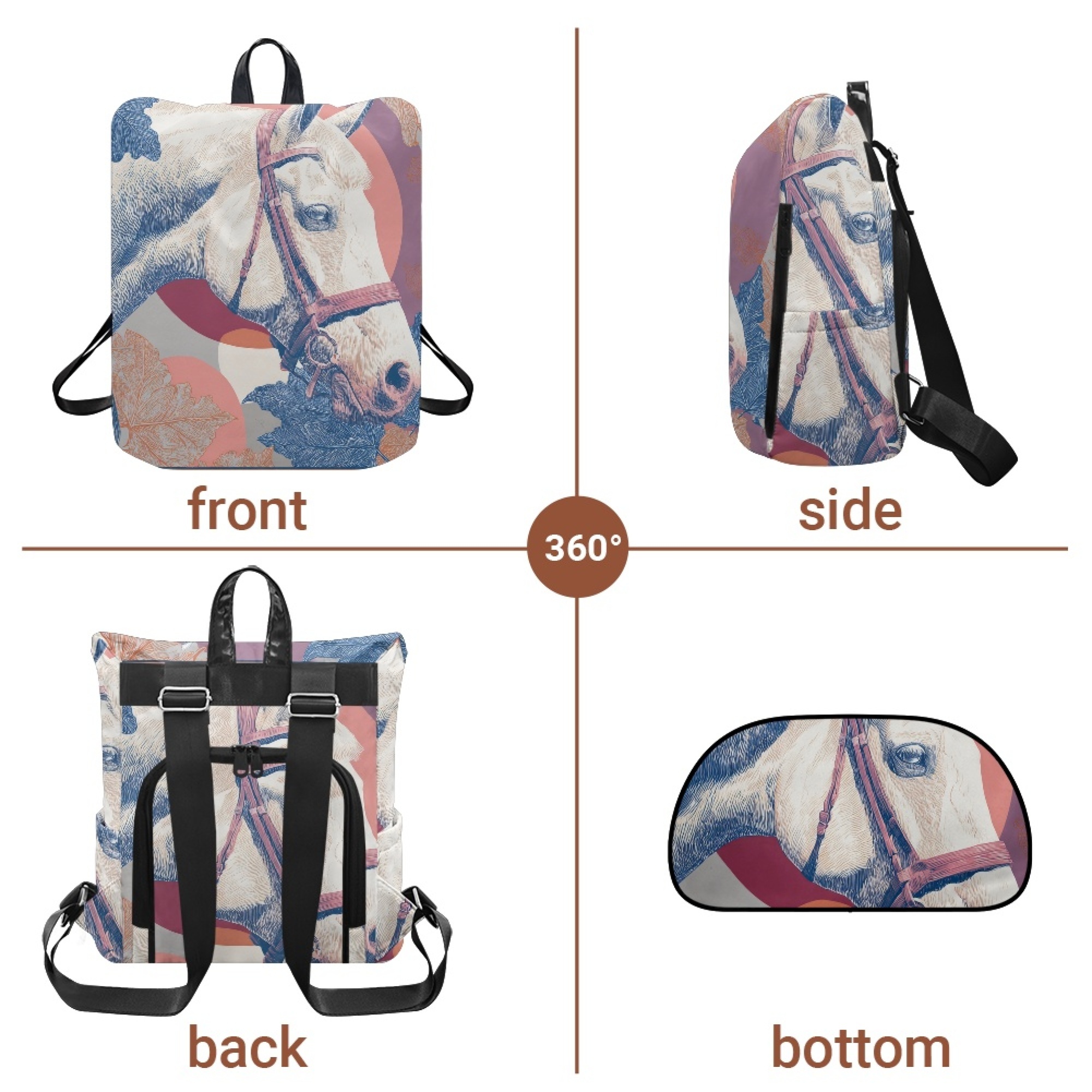 Custom H Designer Fashion Anti Theft Backpack Luxury Horse Pattern Unisex Full Print Backpack Laptop Bag Travel Bag H30