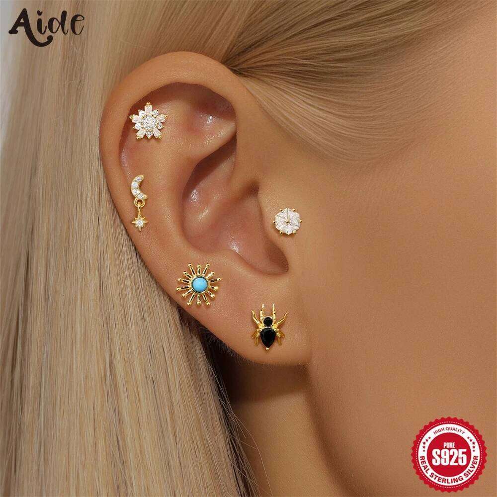 Aide 925 Sterling Silver 18K Gold Plate 1PC Simple Design Color Zircon Thick Bottom Piercing Earring For Women Daily Party Jewel