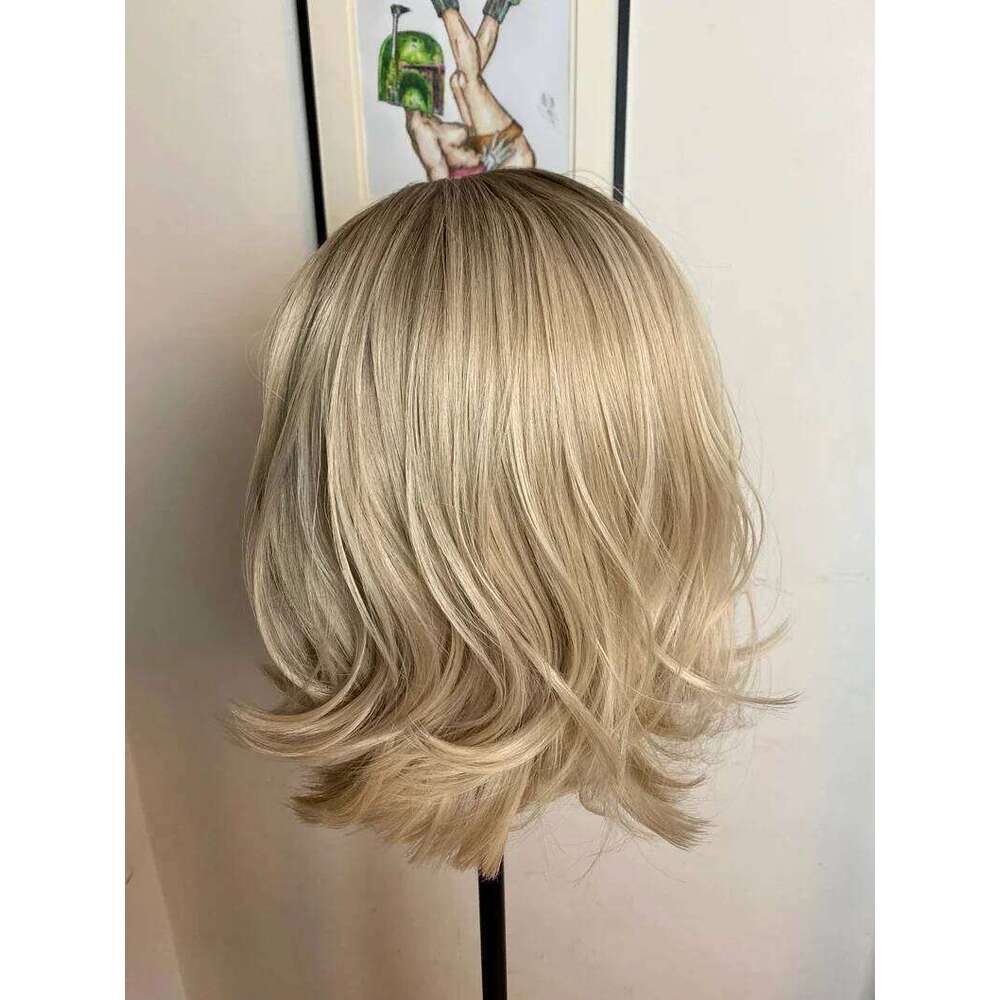 Rooted Synthetic Lace Frontal Highlight Light Blonde Natural Wave Transparent Pre Plucked Heat Resistant Fiber Wig for Women