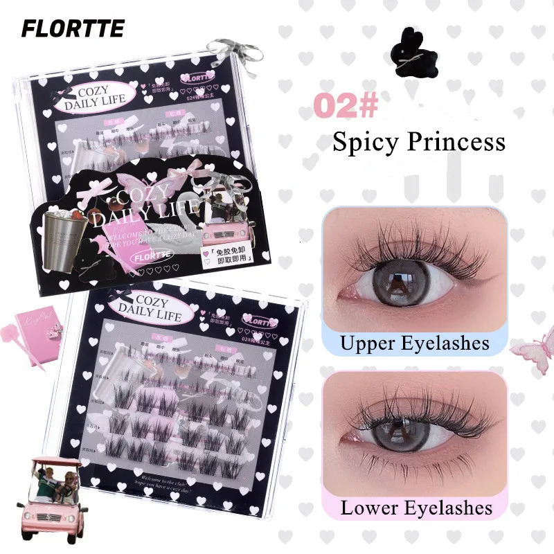 Flortte Glue-free Mixed False Eyelashes Manga Lower Lashes Reusable Natural Thick Lashes Extensions Easy to Apply Enlarge Eyes 251231