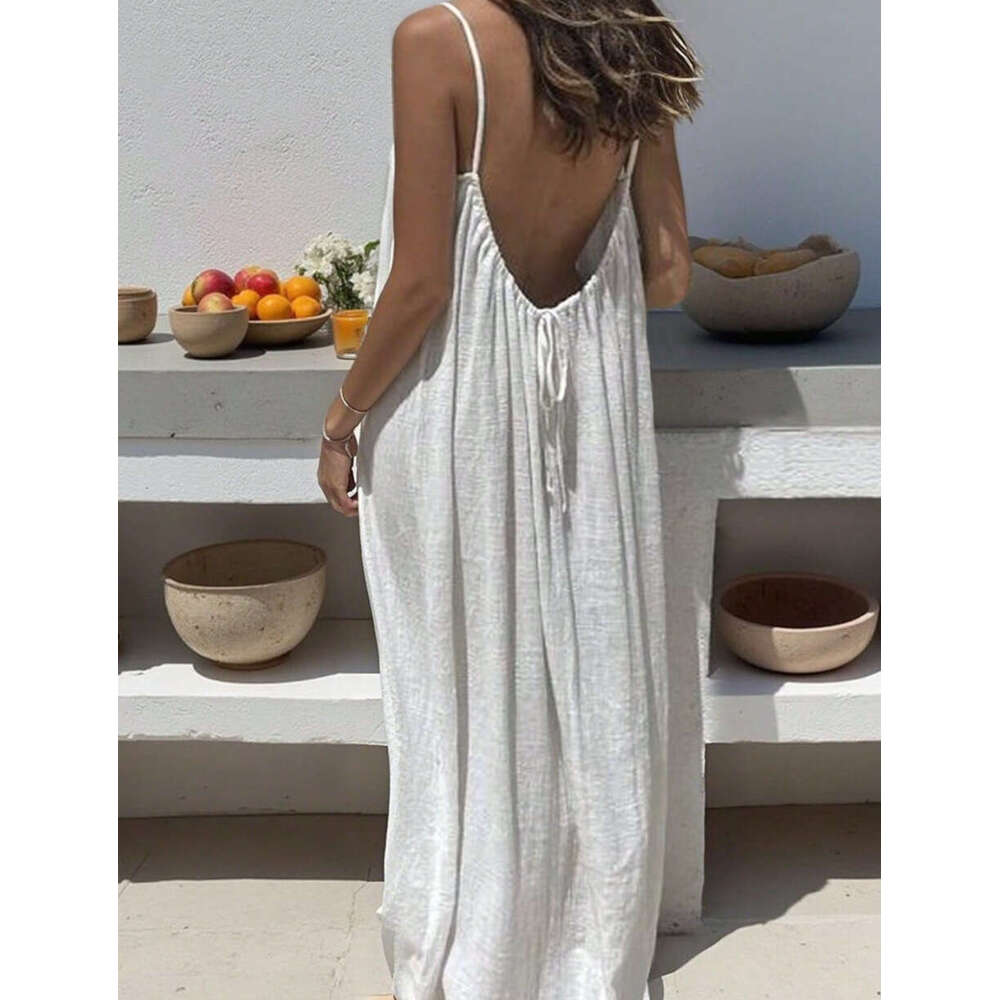 2025 New Cross-Border Women's Strap Coat Backless Loose Homewear Dress