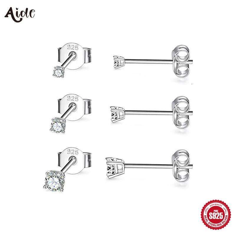 Aide Real 925 Sterling Silver Earring Stud Cartilage Piercing Jewelry 3PCS 2/3/4mm Set Handmake DIY Tiny Earrings for Women