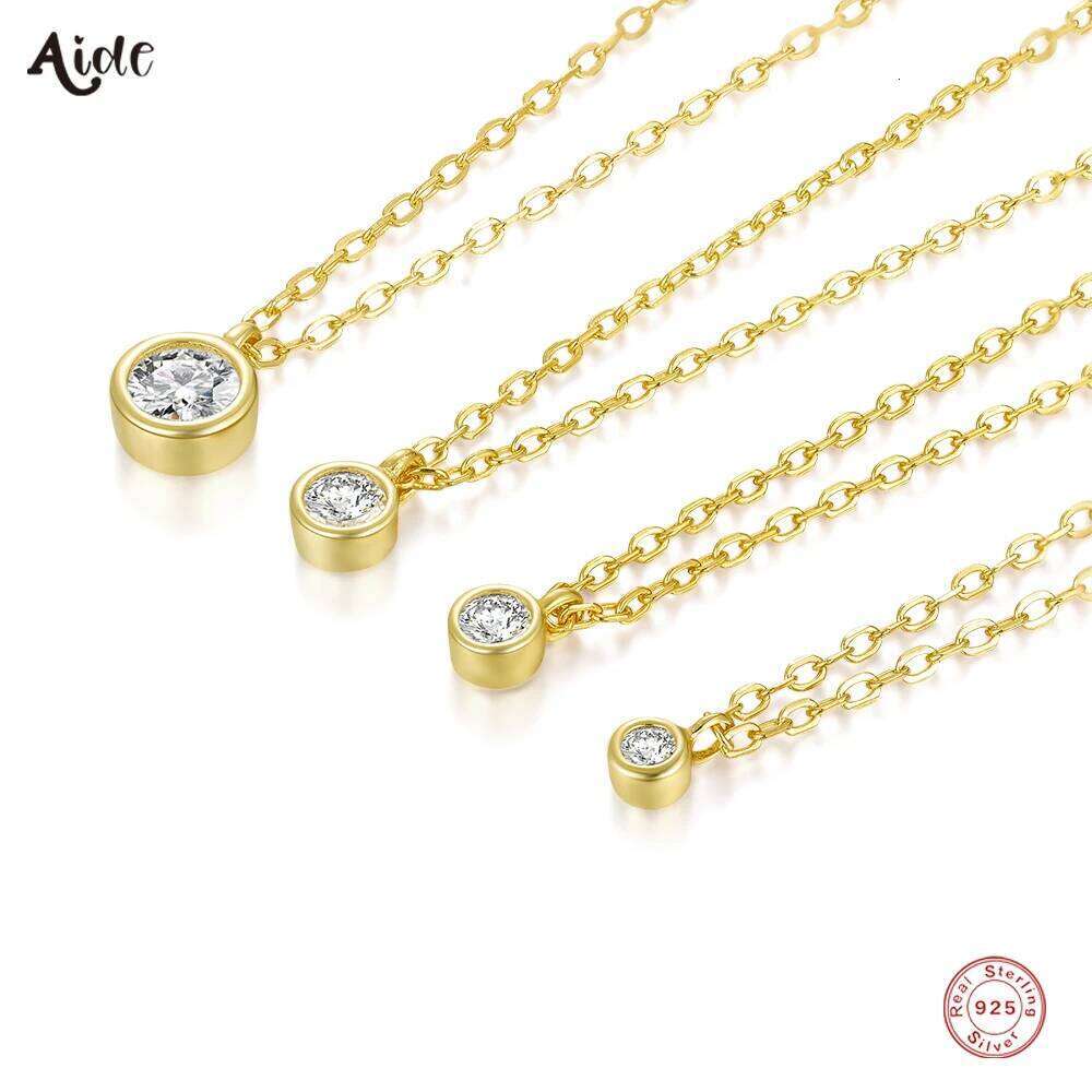 Aide 925 Sterling Silver Shiny Round Zircon Pendant Necklaces Chain Choker Statement Necklace For Women Collares Jewelry Gift