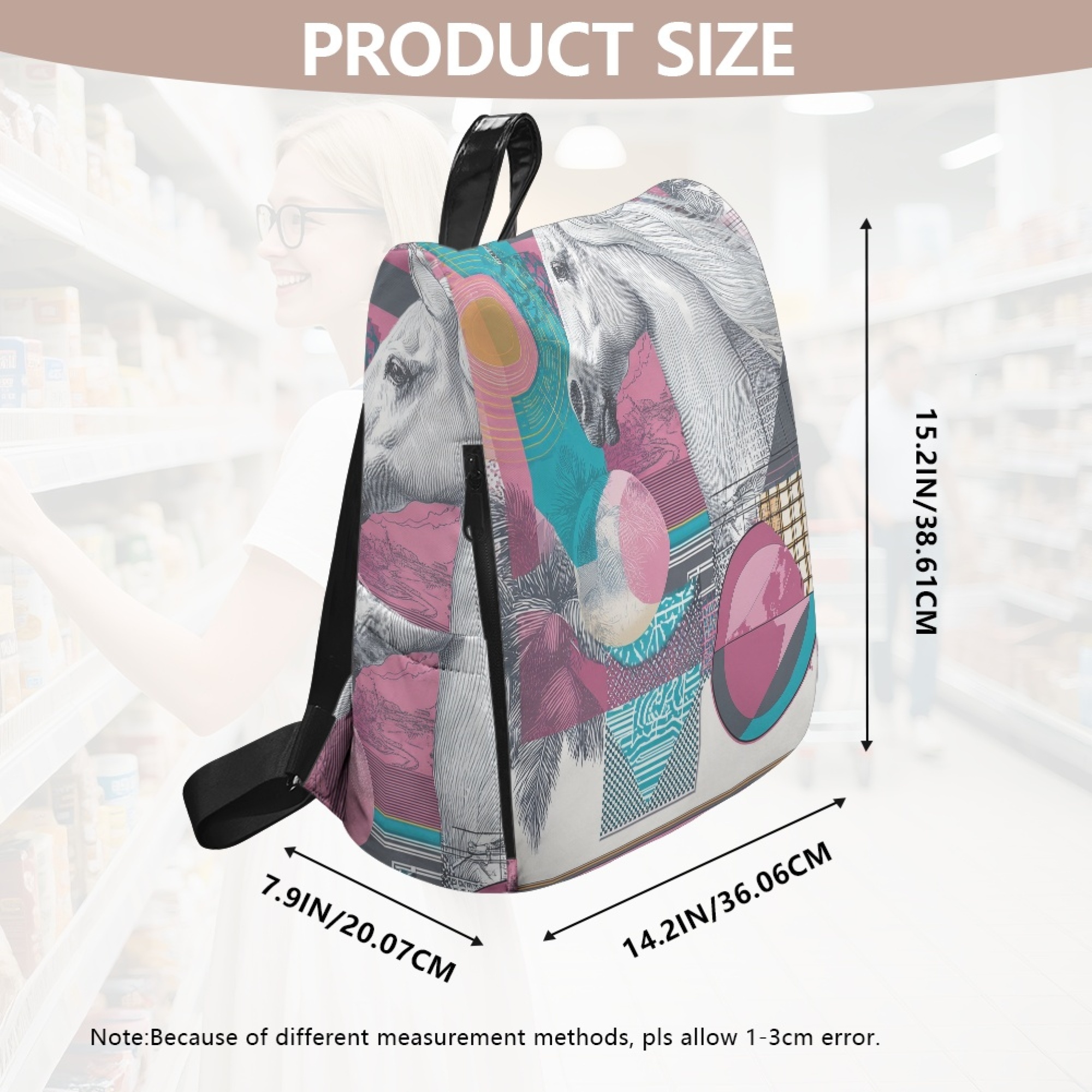 Custom H Designer Fashion Anti Theft Backpack Luxury Horse Pattern Unisex Full Print Backpack Laptop Bag Travel Bag H36