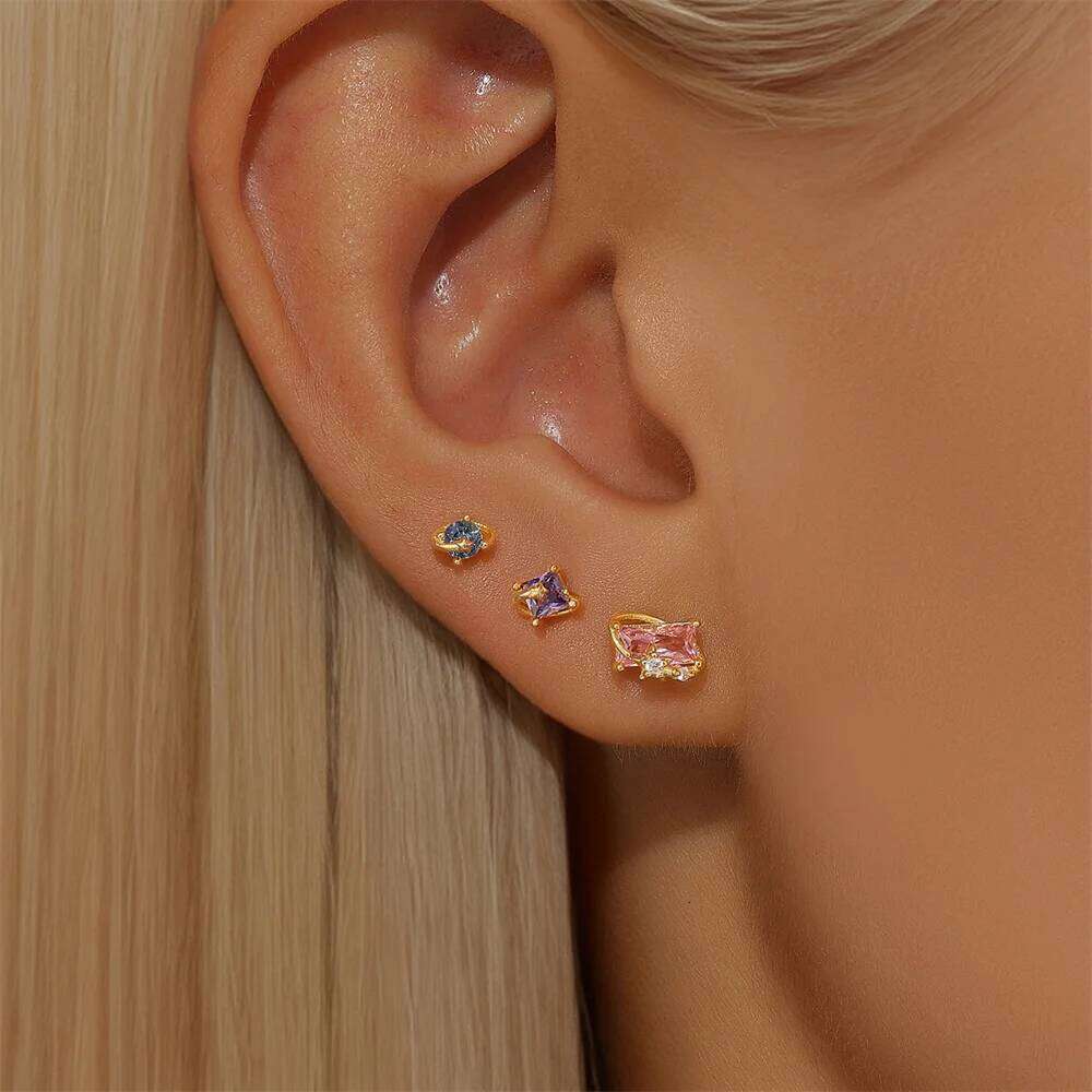 Aide 925 Sterling Silver Individuality Candy Zircon Stud Earrings For Women Fashion Star Chain Ear Studs Set Jewelry pendientes