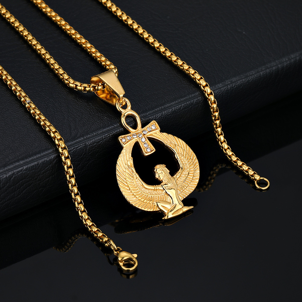 Luxury Brand Designer Jewelry European And American Retro Classic Ancient Egyptian Pharaoh Guardian Ankh Cross Pendant INS Titanium Steel Necklace