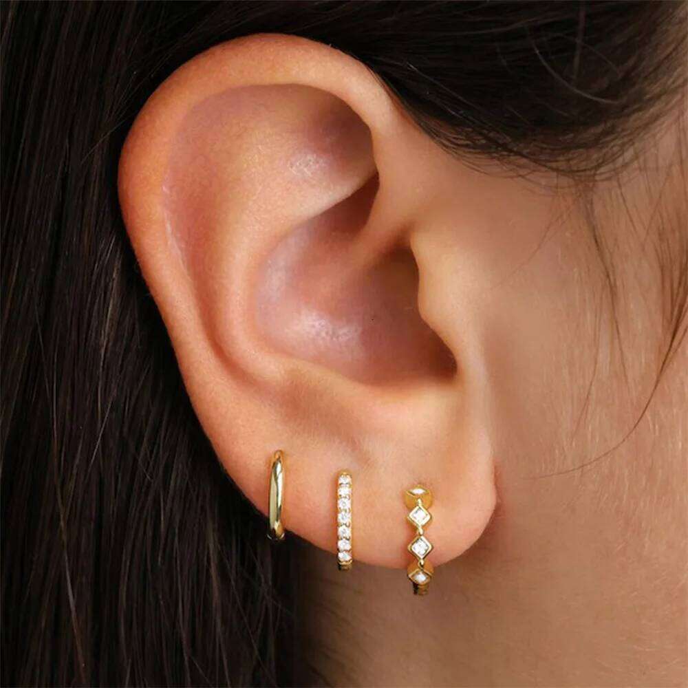 Aide 925 Silver Round Hoop Earring Women European and American Simple Zircon Earrings for Daily Wear Jewelry Anillos Set