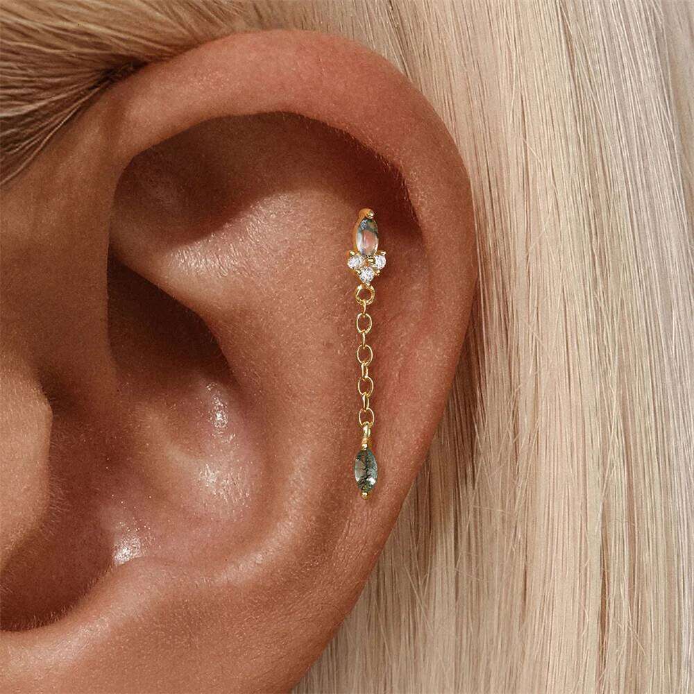 Aide 925 Sterling Silver Small Tiny Green Agate Stud Earrings Gold Color Cut Crystal Studs Ear For Women Jewelry Pendientes 1PC